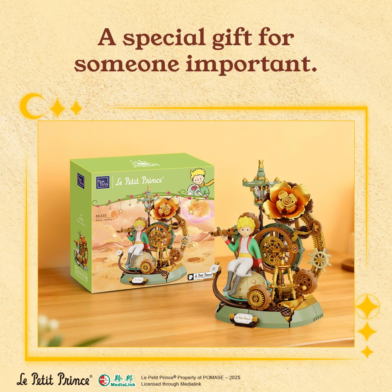 PANTASY Der Kleine Prinz – Sternenreise Bauset, von der Vintage-Mechanik-Taschenuhr inspiriertes Modell mit Zahnrädern, Teleskop & Goldener Rose, Sammler-Displayspielzeug mit exklusiver Prinz-Figur 5