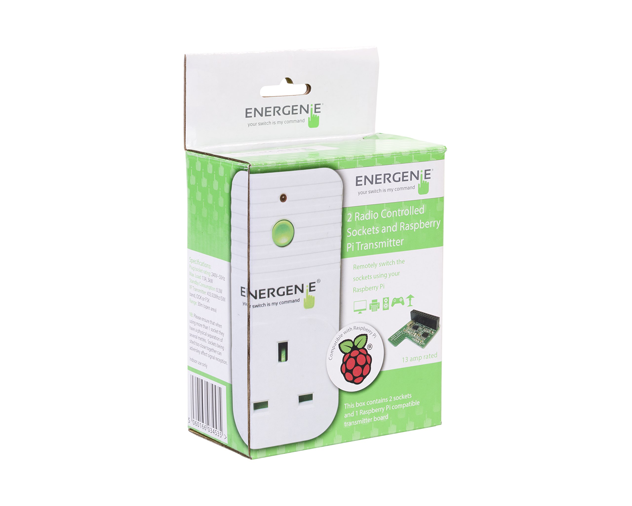 Energenie ENER002-2PI remote control sockets with Raspberry Pi controller board - white