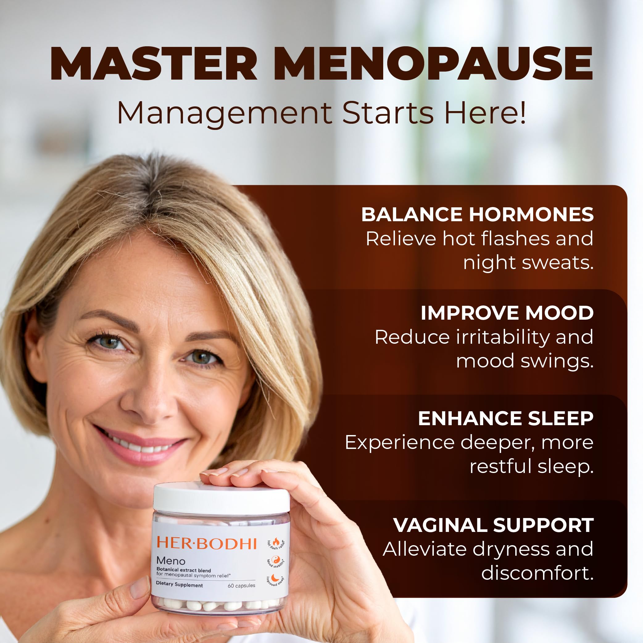 Meno- Menopause Hormonal Balance for Women, Estrogen Soy Isoflavones Menopause Supplement for Women, Holy Basil, Ashwagandha, Black Cohosh Hot Flashes Menopause Relief (60 Capsules)