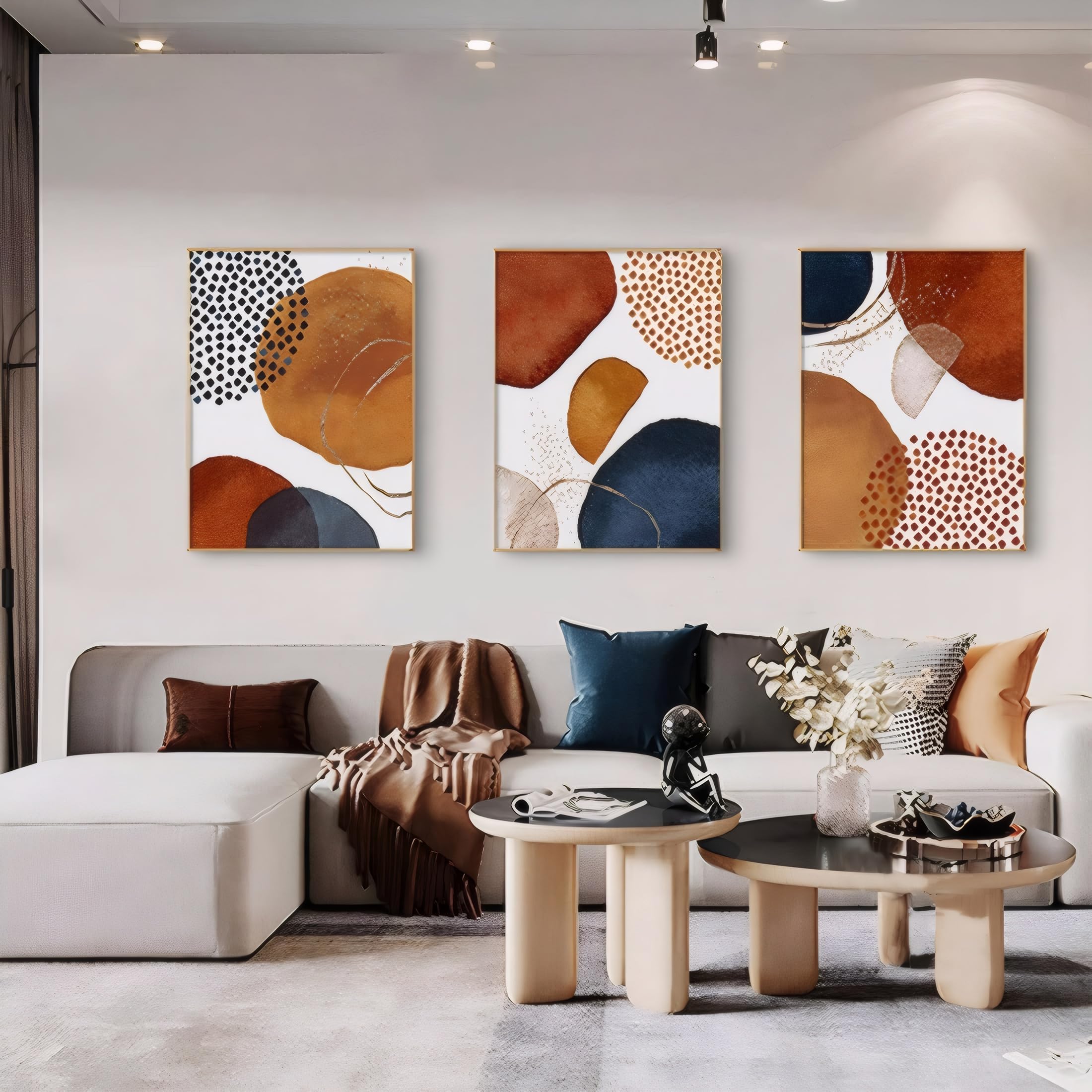 IUNTWEIE Abstract Posters Set of 3 Modern Wall Picture Posters Abstract Geometric Pictures Gold Circular Geometric Canvas Picture Living Room Decoration, Without Frame (G, 50 x 70 cm x 3)