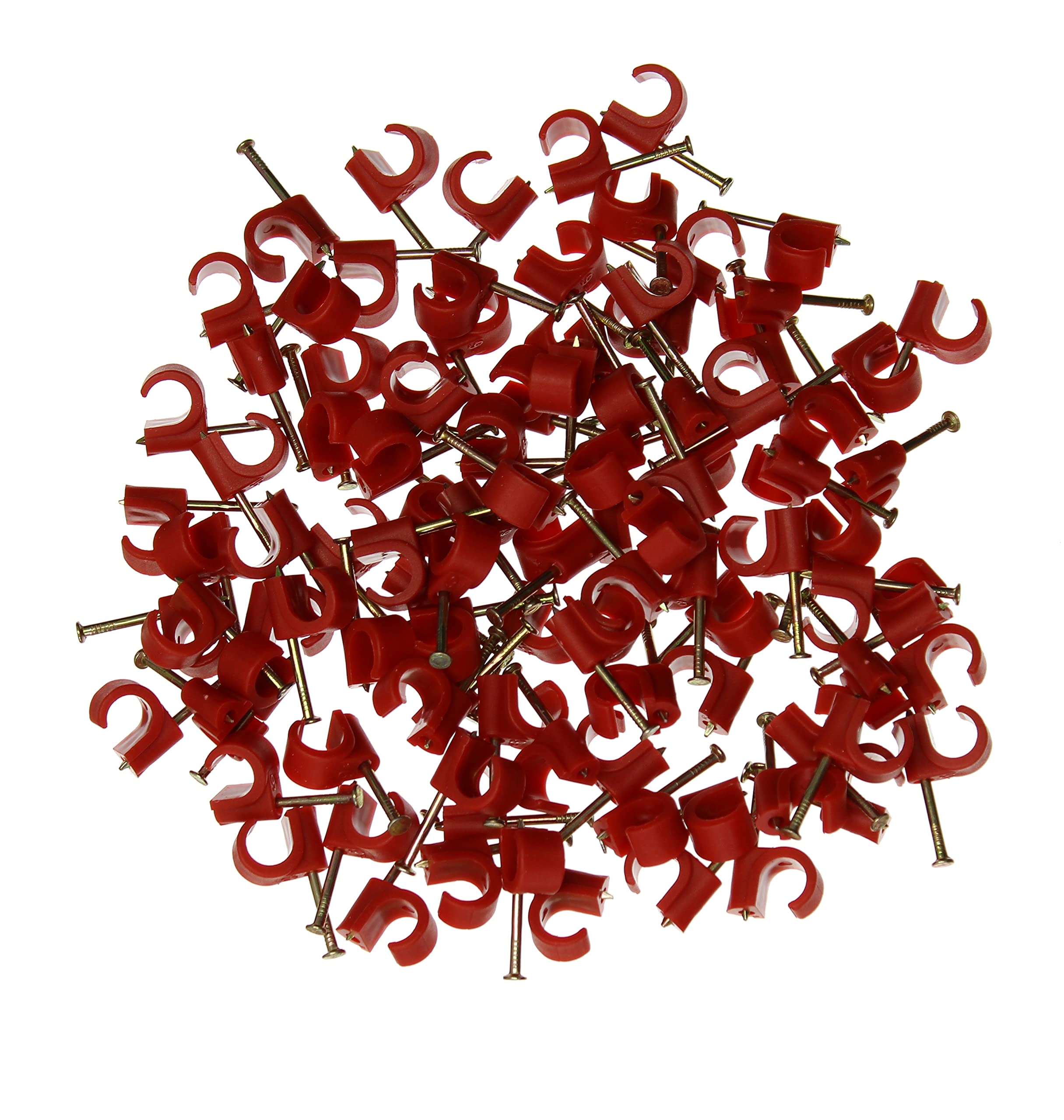 9-11mm Red Round Cable Clips, 100 Pack Nail Clips Zinc Plated Nail