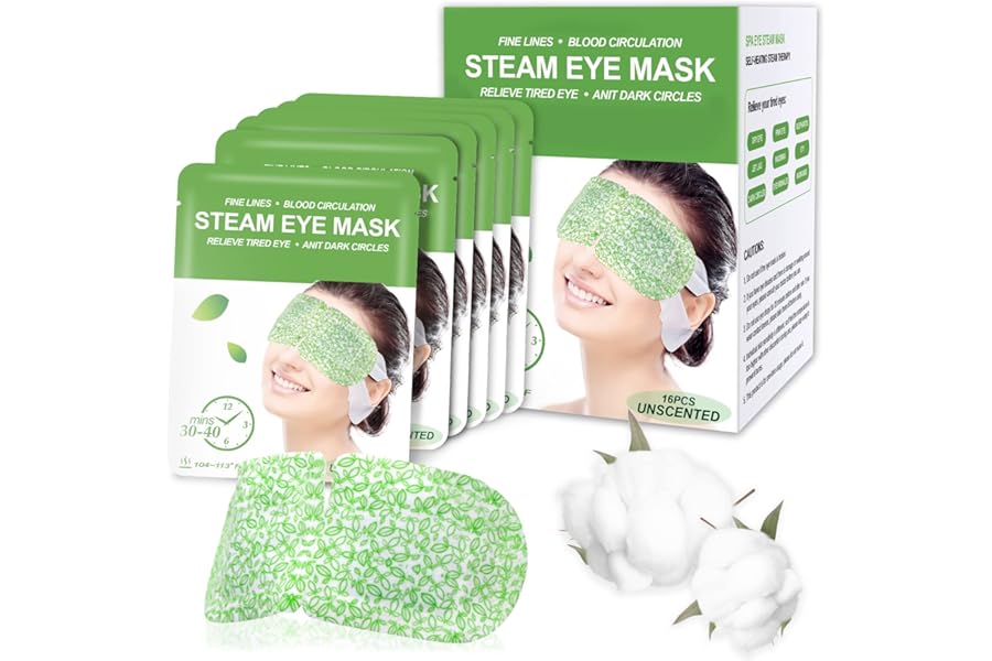 16 Packs Steam Eye Masks for Dry Eyes, Self Heating Warm Compress for Eyes Fatigue & Puffiness Relief, Disposable Heated Eye Mask Travel Essentials, Spa Relaxation Set for Women Christmas, Unscented