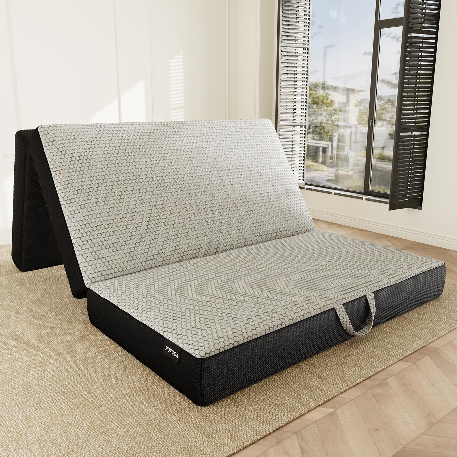 Photo 1 of ROXGOX Memory Foam Trifold Mattress - Full Portable Floor Bed 6 Inch, Foldable Mat with Washable Cover, Handle & Non-Slip Bottom, for RV, Travel, Camping, Yoga, 73"x52"x6"