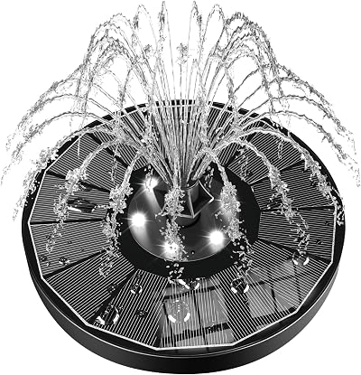 SZMP Solar Water Fountain 100% Glass Panel 7 Nozzles 2200mAh Battery White