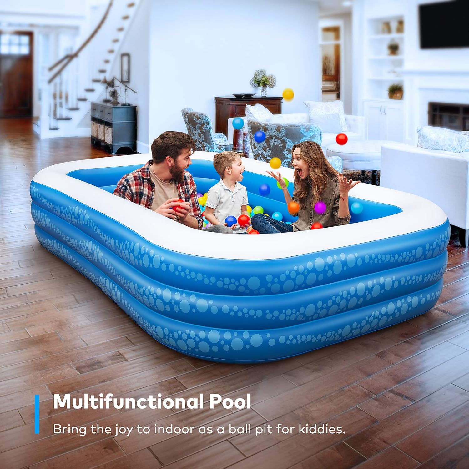 Inflatable Swimming Pool, Hesung 118" X 69" X 21" FullSized Family
