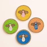 Dreamy Walls 4'' Honeybee Glass Beaded Tea Coasters, Set of 4 | Non-Slip, Heat-Resistant for Hot Pots & Utensils | Housewarming & Return Gift | Handmade, Round, 4 Inches, Multicolor