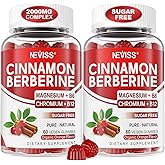 Ceylon Cinnamon Berberine Gummies 2000mg Sugar Free, Organic Berberine HCI Supplement with Ceylon Cinnamon, Bitter Melon, Green Tea, Chromium, Magnesium Glycinate & Methyl B12 for Women & Men, 120ct