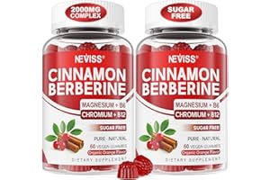 NEVISS Ceylon Cinnamon Berberine Gummies 2000mg Sugar Free, Organic Berberine HCI Supplement with Ceylon Cinnamon, Bitter Melon, Green Tea, Chromium, Magnesium Glycinate & Methyl B12 for Women & Men, 120ct