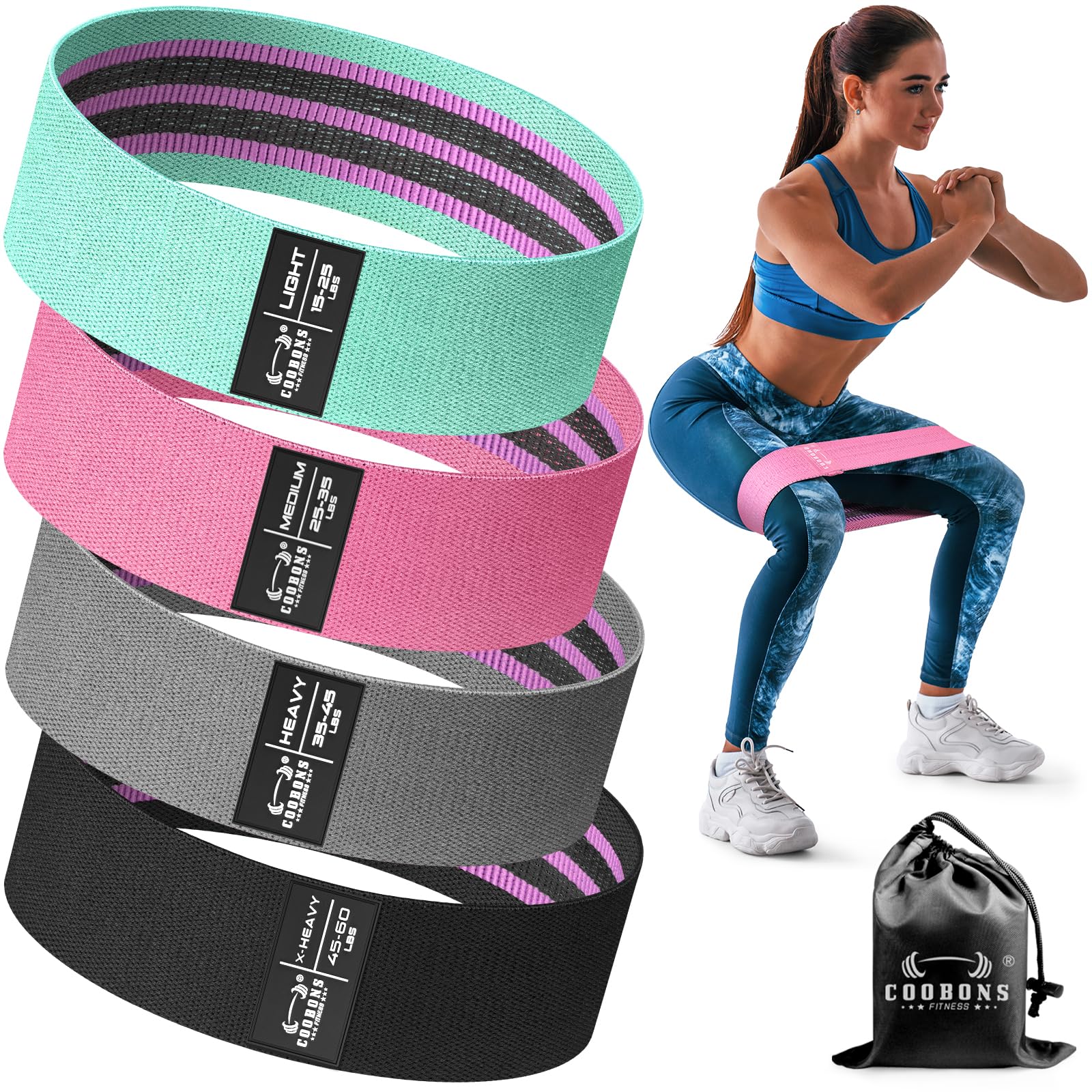 Photo 1 of Fabric Resistance Bands for Working Out - Exercise Bands for Women and Men, Booty Bands for Legs and Glute, Yoga, Pilates, Rehab, Fitness and Home Workout