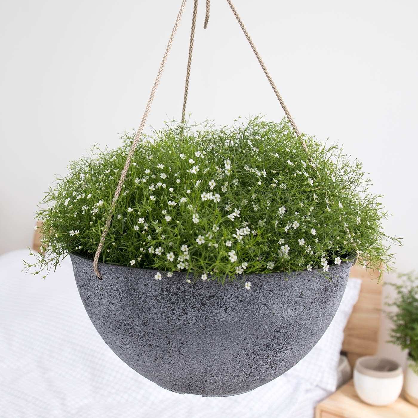 Large Hanging Planters for Outdoor Indoor Plants, Hanging Flower Pots with Drainage Holes(13.2", Rock Gray): Garden & Outdoor