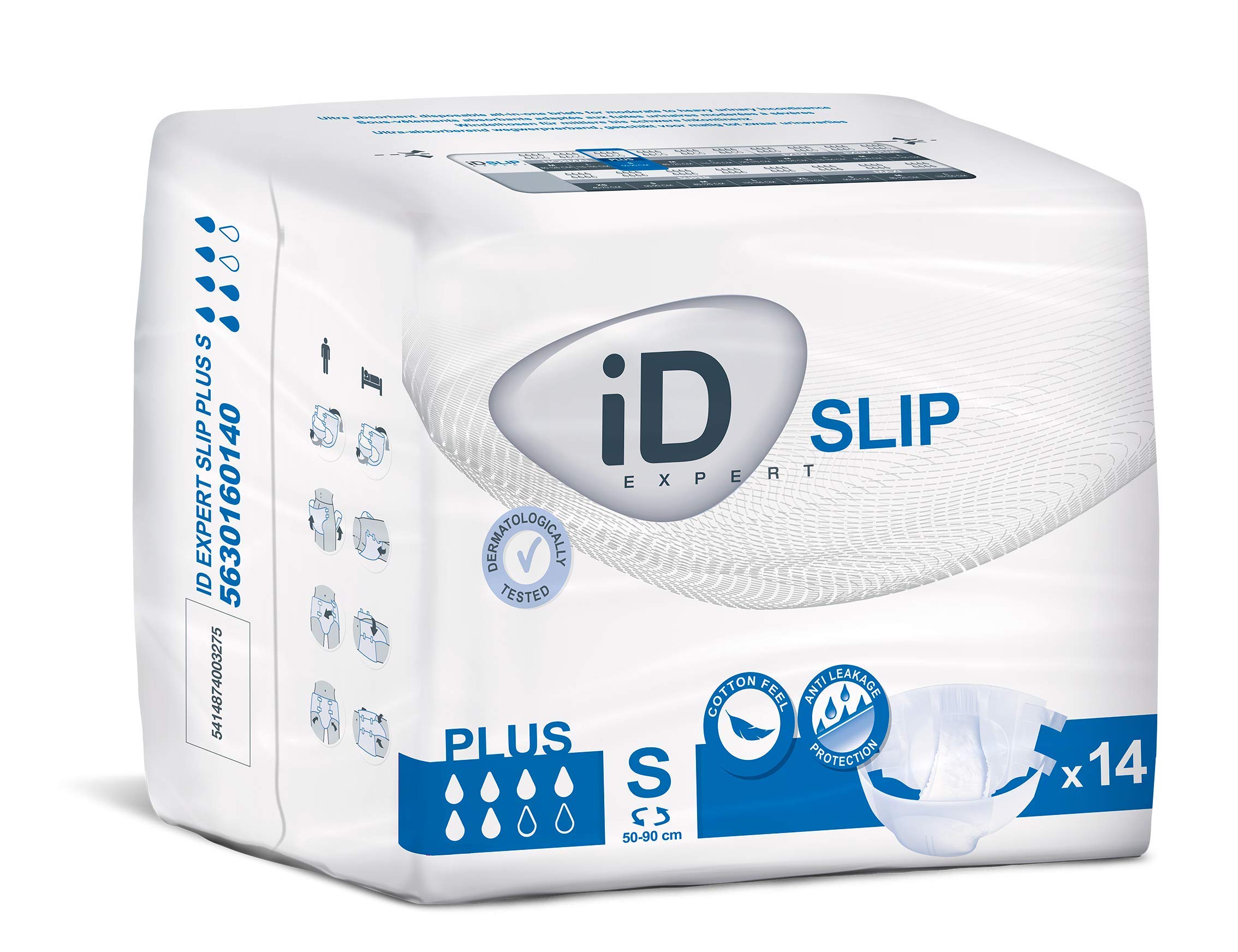 ID Expert Incontinence Brief Pads, Fast Absorbing Disposable Briefs for Men and Women, Plus, Heavy Absorption, Size Small 50-90 cm, Pack of 14