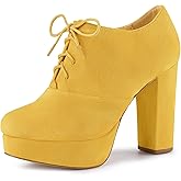 Allegra K Women's Platform Chunky Heel Lace Up Yellow Booties 6 M US
