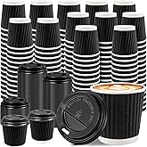 100 Set Paper Espresso Cups with Lids, 4oz Disposable Coffee Cups, Small Hot Drink Tea Cup, Insulated to Go Coffee Cups for C