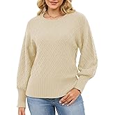 Sweater for Women 2025 Chunky Cable Knit Long Sleeve Sweaters Elegant O Neck Diamond Ribbed Knitted Jumper Tops