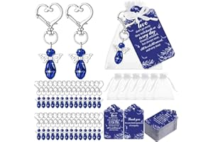Junkin 100 Set Funeral Favors Celebration of Life Favors Angel Keychains Thank You Cards for Memorial Guest Return Gifts (Charming,Blue)