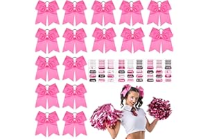 Tisancy 16 Pcs 8" Large Cheer Hair Bow and 15 Sheets Breast Cancer Awareness Temporary Tattoos Ribbon Stickers for Fundraising Party Teen Girls College Cheerleading Decoration(Pink Ribbon)
