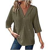 Hoodies for Women V Neck Button Thermal Ribbed Loose Fit Hoodies Pullover Lightweight Athletic Fall Hooded Sweatshirt