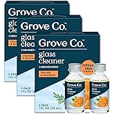 Grove Co. Glass Cleaner, Refill Concentrate (6 x 1 Fl Oz) Streak Free, Plant-based Household Cleaning Supplies, No Plastic Waste, Orange & Rosemary Fragrance, 3 x 2 Pack Refills