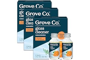 Grove Co. Glass Cleaner, Refill Concentrate (6 x 1 Fl Oz) Streak Free, Plant-based Household Cleaning Supplies, No Plastic Waste, Orange & Rosemary Fragrance, 3 x 2 Pack Refills