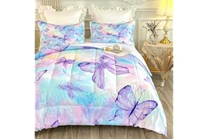 CVHOUSE Butterfly Twin Comforter Set for Girls Teens.Butterfly Twin Bedding Set,Butterflies Bedspread,Butterfly Duvet,Butterfly Bed Set,Butterflies Quilt Set 3 Pcs 1 Comforter and 2 Pillowcases