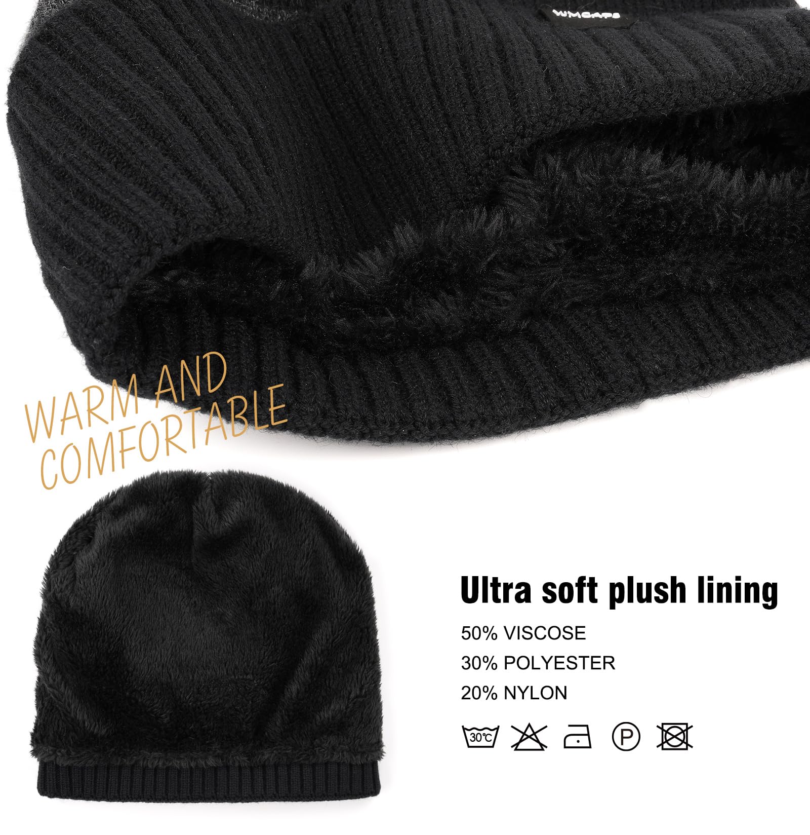 Wmcaps Beanie Winter Hats for Men Women,Fleece Lined Kint Soft Warm Skull Stocking Cap