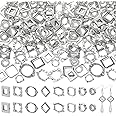 PH PandaHall 112pcs 8 Styles Bead Frames, Double Hole Frame Spacer Beads Square/Oval/Round Bead Hugger Frame Connectors for DIY Earring Bracelet Necklace Jewelry Crafts Making, Antique Silver