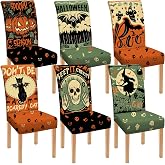 Moukeren 6 Pcs Halloween Chair Covers Scary Dining Chair Slipcovers | Stretch Removable Washable, Spooky Pumpkin Bat Skull, Dining Chair Protector, Home Room Kitchen Restaurant Hotel Decor