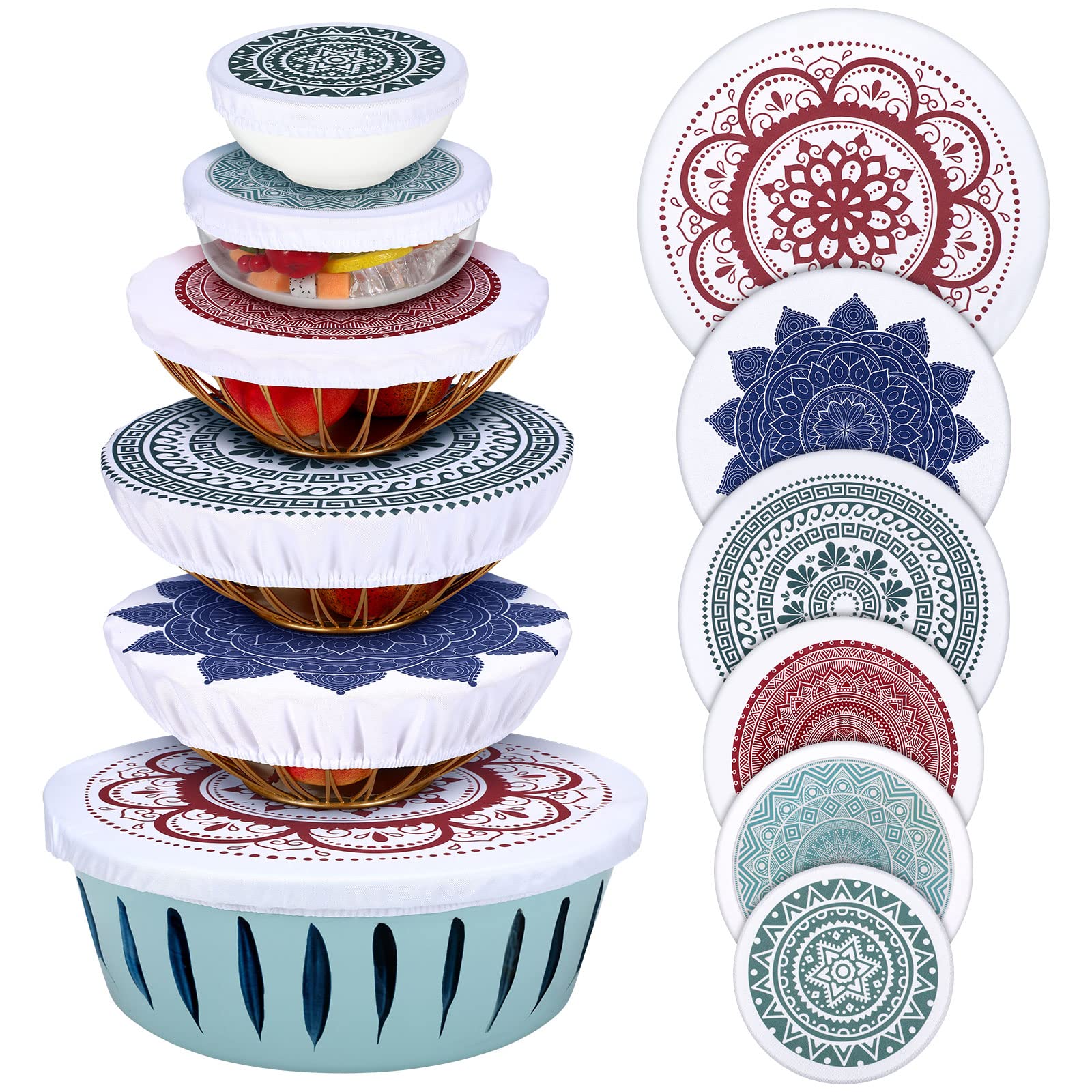 Photo 1 of CHENGU 12 Pcs Reusable Bowl Covers Bulk 5 Size Elastic Cloth Fabric Bowl cover for Bread Proof Rising Sourdough Dish Food Stretchy Storage(Mandala Style,Classic Color)