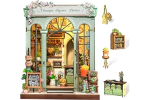 Cutefun Book Nook Kit - DIY Miniature Dollhouse Kit for Adults and Teens, French Flower Shop Mini House Building Kit with LED, 3D Wooden Puzzle for Beginner Creative Gifts (Champs-Élysées Florist)
