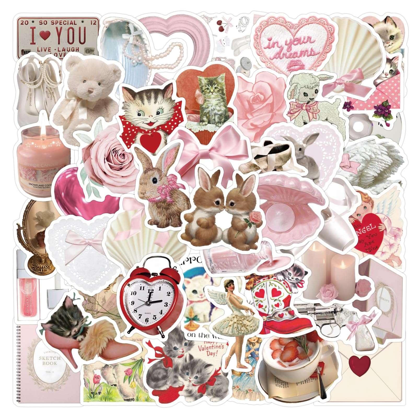63pcs Coquette Stickers Pack - Cute Vinyl Aesthetic Stickers, Waterproof Pink Stickers for Laptop, Water Bottle, Phone, Guitar Decoration - Cute Stickers for Girls and Teens — image 1