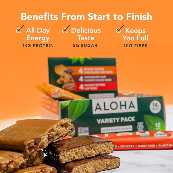 ALOHA ORGANIC PLANT BASED PROTEIN BARS – 3 FLAVOR VARIETY PACK – 12 COUNT, 1.98OZ BARS – VEGAN SNACKS, LOW SUGAR, GLUTEN-FREE, LOW CARB, PALEO, NON-GMO, STEVIA-FREE, NO SUGAR ALCOHOL SWEETENERS