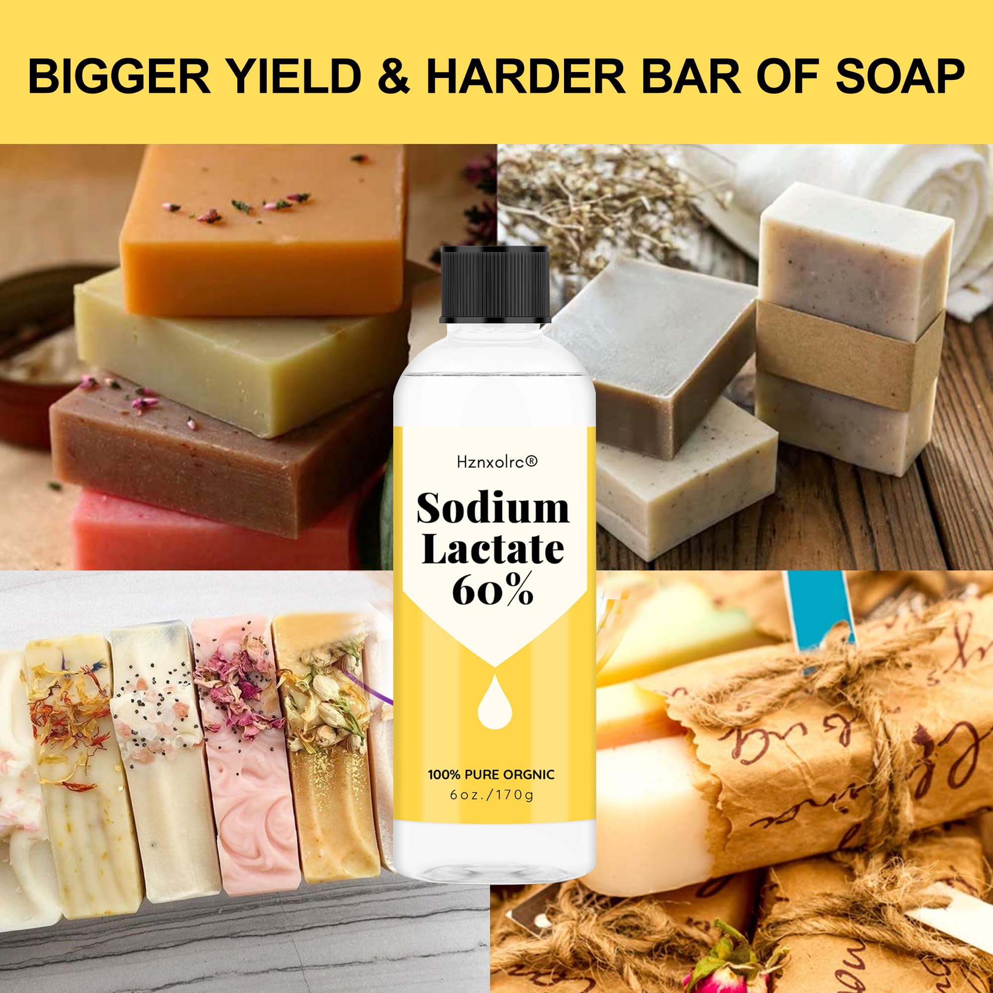 6 Ounce Sodium Lactate for Soap Making & Lotions, Premium Sodium Lactate Liquid, 60% Concentration, Cosmetic Grade, Moisturize Anti-Aging, Makes Soap Harder and Unmold Faster