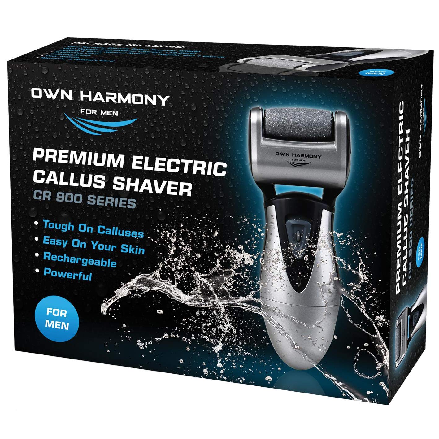 Electric Hard Skin Remover for Men by Own Harmony: USA's Best Rated Callus Remover- Rechargeable Pedicure Tools w 3 Coarse Rollers, Velvet-Smooth Foot Care Professional Spa Pedi Feet File (USB Cord)