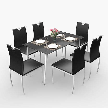 Forzza Alberta Six Seater Dining Table Set (Black)