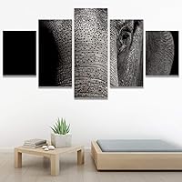 SIGNWIN 5 Panel Canvas Wall Art Modern Art Animals Dramatic Elephants Giraffe Multicolor Photography Southwest for Home Decorations Ready to Hang - 60