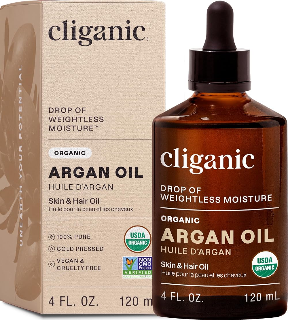 Cliganic USDA Organic Argan Oil 100% Pure Moroccan for Hair Face Skin Cold