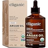 Cliganic Organic Argan Oil, 100% Pure | for Hair, Face & Skin | Natural Cold Pressed Carrier Oil, Imported from Morocco