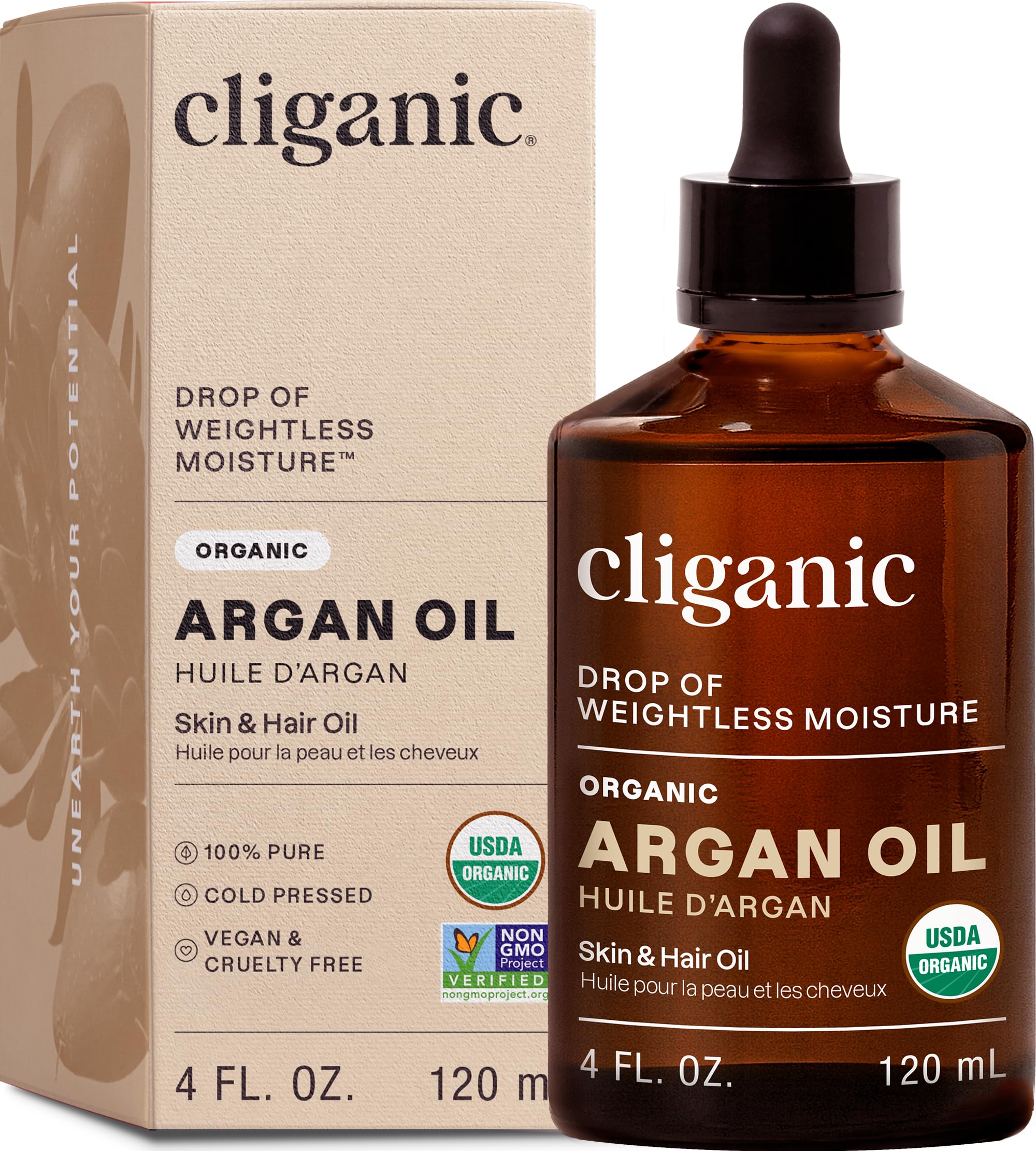 Cliganic USDA Organic Argan Oil, 100% Pure | Moroccan Argan Oil for Hair, Face & Skin | Natural Cold Pressed Carrier Oil - Certified Organic | Cliganic 90 Days Warranty