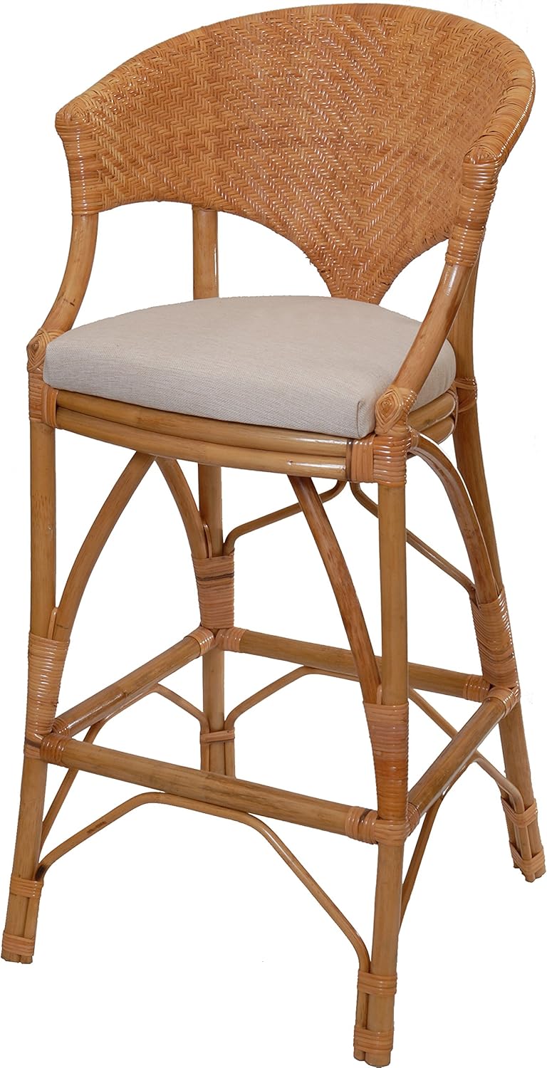 korb.outlet Barhocker/Küchenhocker aus Natur Rattan mit gepolstertem