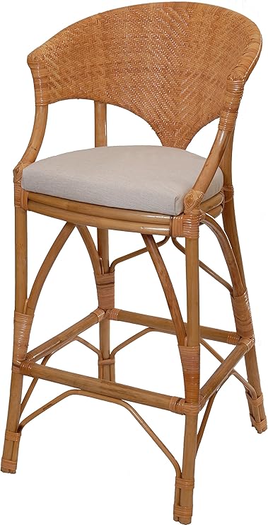 korb.outlet Barhocker/Küchenhocker aus Natur Rattan mit gepolstertem