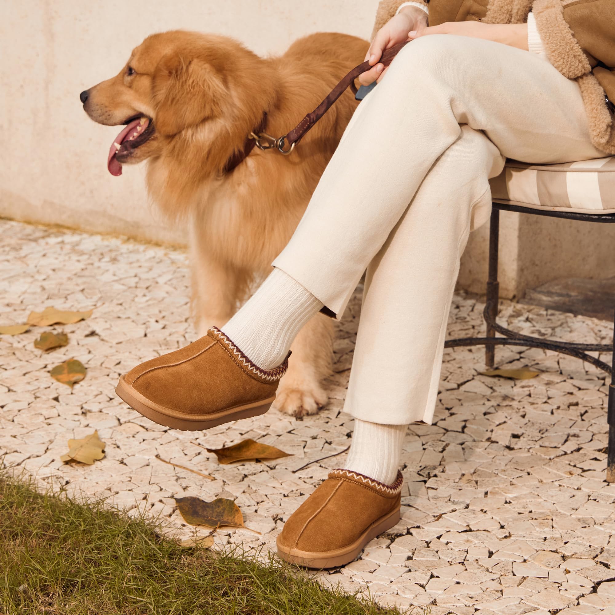 DREAM PAIRS Women's Fuzzy Cozy Slippers Genuine Suede Indoor Outdoor Fluffy Home Comfy Winter Slip On Cute Warm Memory Foam Furry Shoes FuzzyEasy