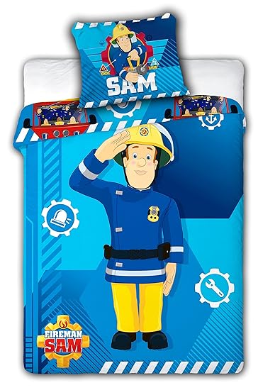 Bettwäsche Feuerwehrmann Sam, Bettbezug 100 x 135 cm + Kissenbezug 40 x 60 cm, wendbar, 100 % Baumwolle