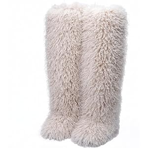VERYNILO Furry Thigh High Fur Boots, Black knee High Boots for Women | Fluffy Over The Knee High tall Boots heel for women fu
