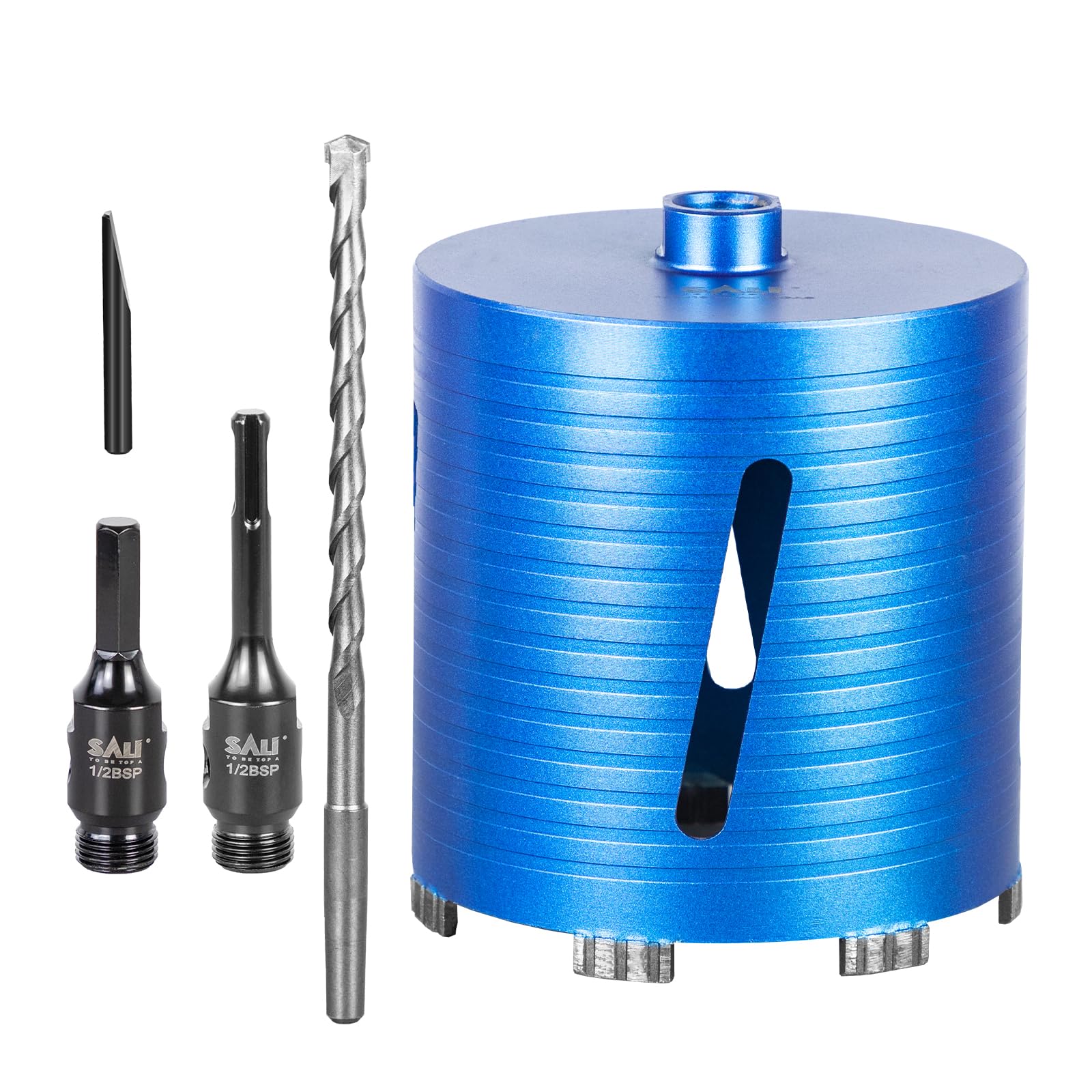 Diamond Core Drill Bit Set 152mm x 150mm Long Turbo Laser-Welded Segments for Concrete Brick Block Stone Masonry Granite Drill Bit Core Accessories with SDS Adapter,Hex Shank Adapter,Centre Drill Bit