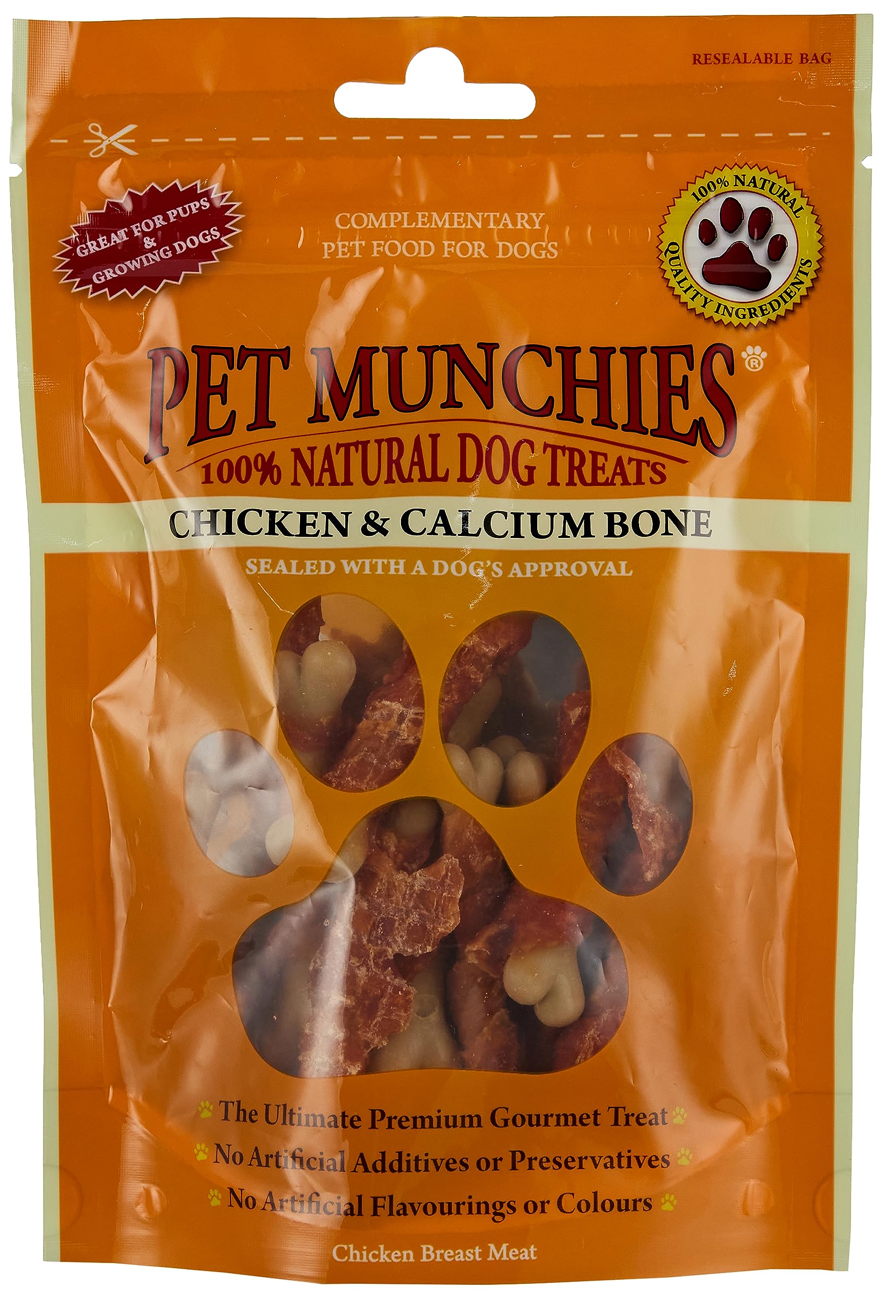 Pet Munchies Chicken and Calcium Bones Dog Treats, Premium Dog Chews with Natural Real Meat, Low in Fat and High in Protein 100g