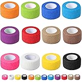 12 Pack Self Adhesive Bandage Wrap, 1 in x 5 Yards Non-Woven Self Adherent Cohesive Bandage, Vet Wrap Wound Tape for Thumb Finger Wrist Knee Ankle, Mix Colors