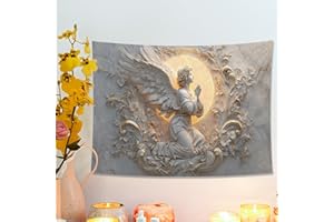 Angel Praying Tapestry, Elegant Gray Wall Hanging, Spiritual Decor for Living Room, Bedroom, Aesthetic Tapestries for Home 40