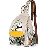 Ladys Convertible Sling Bag, Hand Craft Artisan Purse, Beautiful Canvas Premium Casual Day Mini Backpack for Women (Panda)