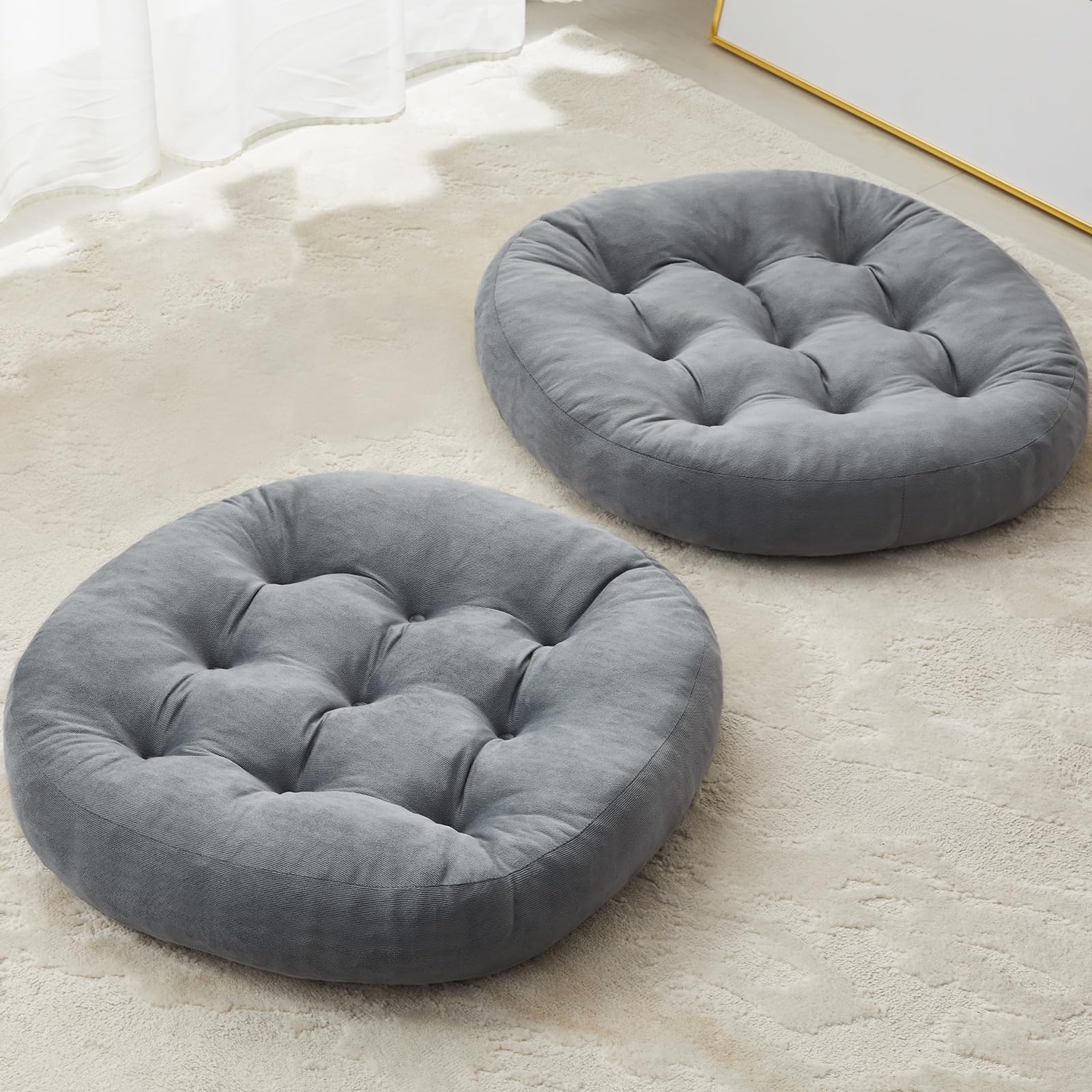 Photo 1 of SM-XLHN Meditation Floor Pillow for Adults, Round Yoga Tufted Floor Cushions for Sitting, Dark Grey, 22 x 22 x 4 in