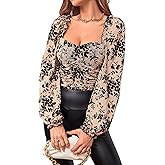 GORGLITTER Women's Square Neck Long Sleeve Ruched Tops Dressy Casual Y2K Fall Date Night Going Out Concert Tops Trendy
